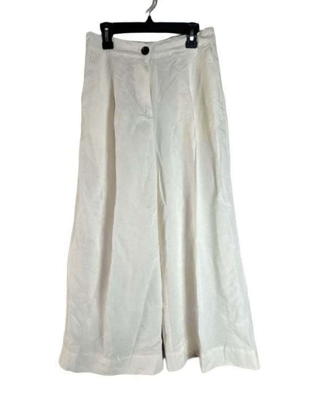 H&M Linen Blend Pants White Wide Leg Pleated Trousers Size 2